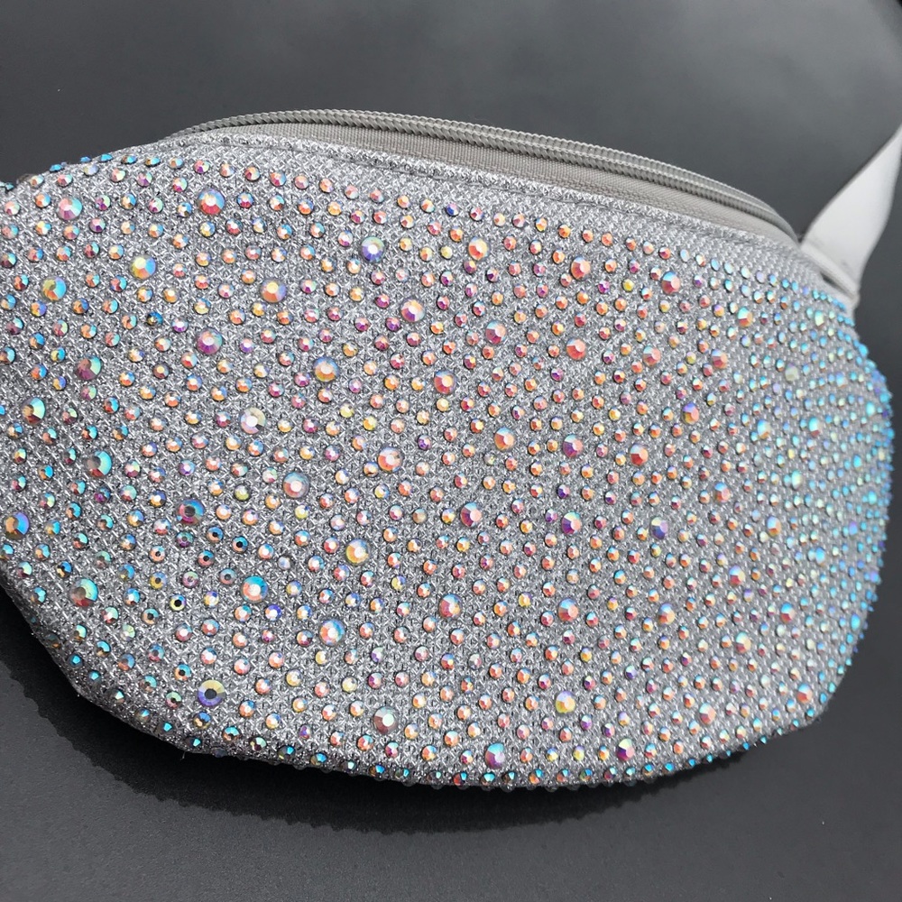 Rhinestone Bedazzled Glittery Silver Fanny Pack